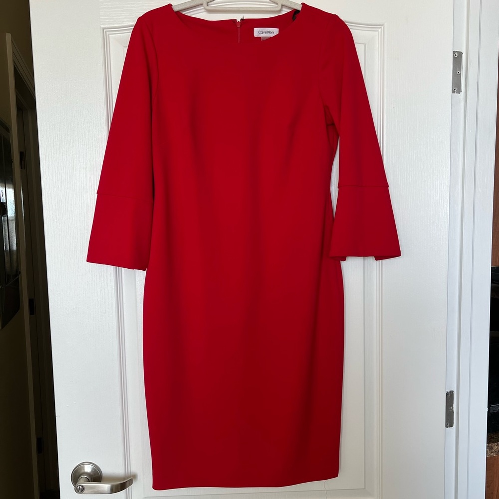 Red Calvin Klein sheath work dress